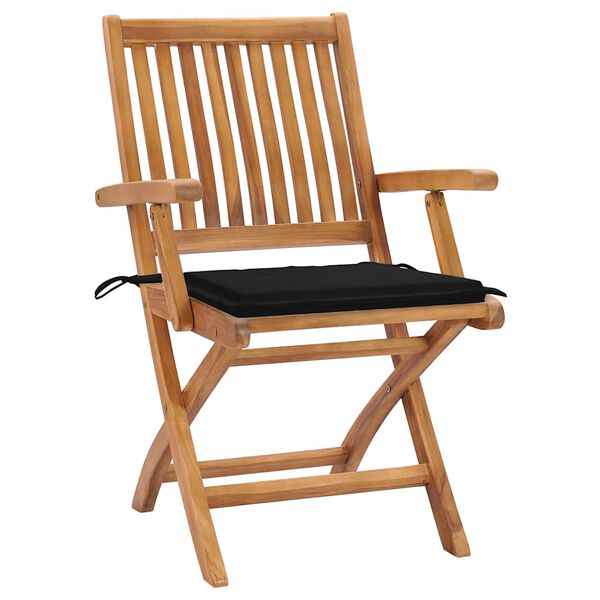 vidaXL Chaises de jardin lot de 2 et coussins noir Bois de teck massif