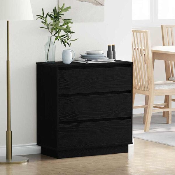 vidaXL Cabinet de chevet avec Noir 71 x 34.5 x 75 cm Bois d'ing&eacute;nierie
