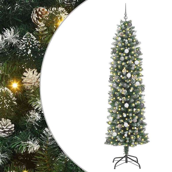vidaXL Arbre de No&euml;l artificiel slim avec 300 LED Vert et blanc 240 cm