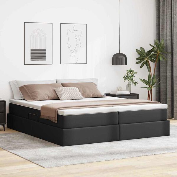 vidaXL Lit avec rangement et matelas avec matelas Noir 180 x 200 cm