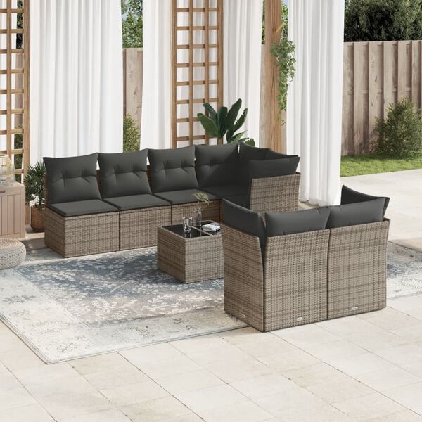 vidaXL Salon de jardin 8 pcs avec coussins gris r&eacute;sine tress&eacute;e