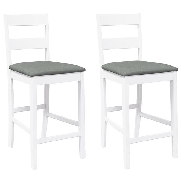 vidaXL Tabourets de bar avec coussins 2 pcs blanc bois massif d'hévéa