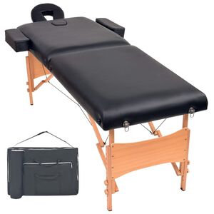 vidaXL Table de massage pliable &agrave; 2 zones 10 cm d'&eacute;paisseur Noir