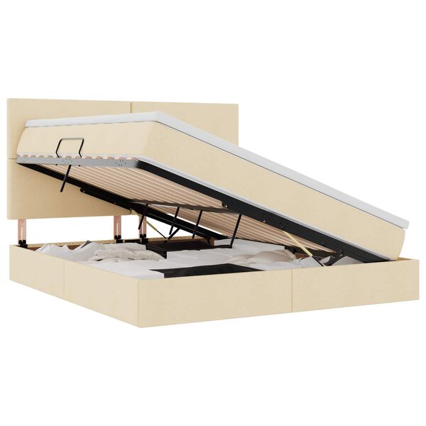 vidaXL Lit avec rangement et LED avec LED Cr&egrave;me 160 x 200 cm Polyester