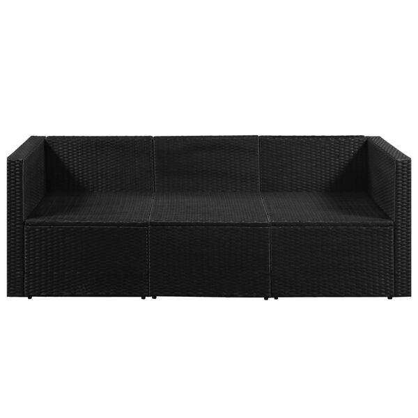 vidaXL Sofa de jardin 3 places Noir R&eacute;sine tress&eacute;e et coussins blancs