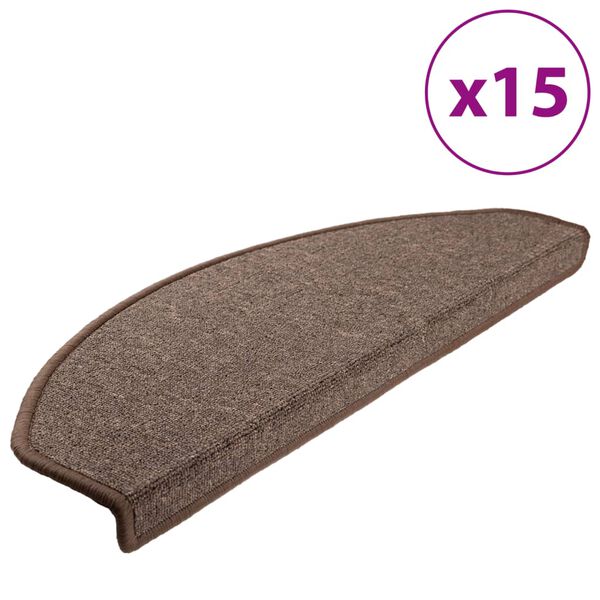 vidaXL Tapis d'escalier 15 pi&egrave;ces 65 x 24 x 4 cm Marron caf&eacute; Demi-rond Grand