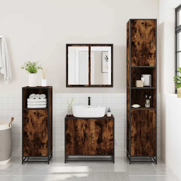 vidaXL Armoire de lavabo de salle de bain chêne fumé 65x33x60 cm