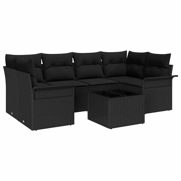vidaXL Ensemble de canapé de jardin 7 pcs Noir Poly rotin