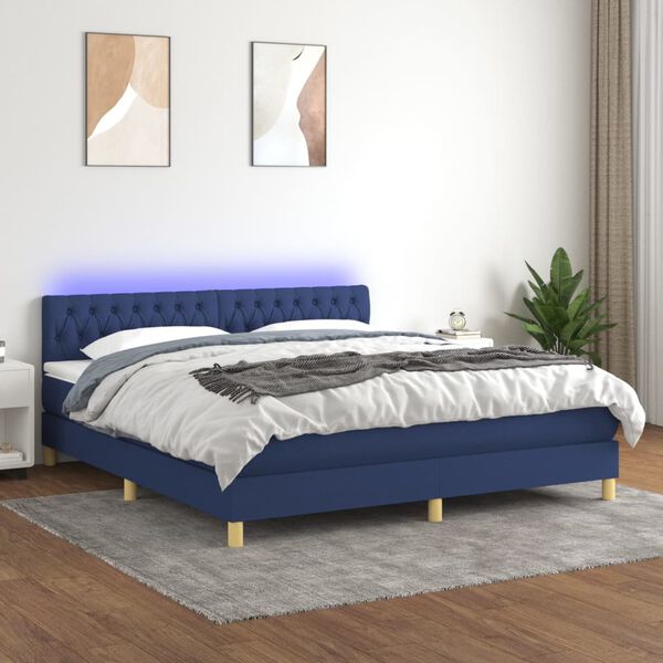vidaXL Sommier &agrave; lattes de lit avec matelas LED Bleu 180x200 cm Tissu