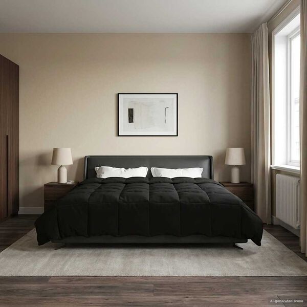 vidaXL Duvet d'hiver Matelass&eacute; Noir 200 x 200 cm Microfibre