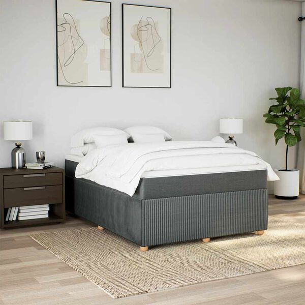 vidaXL Sommier &agrave; lattes de lit avec matelas Gris fonc&eacute; 140x190cm Tissu