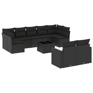 vidaXL Salon de jardin 10 pcs avec coussins noir r&eacute;sine tress&eacute;e