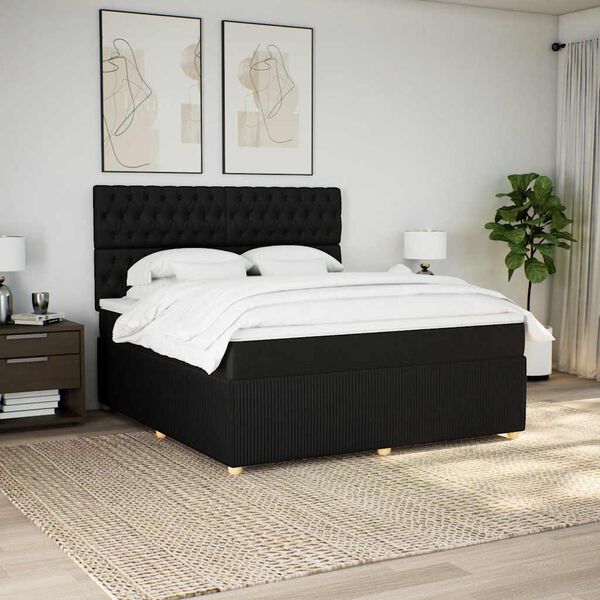 vidaXL Sommier &agrave; lattes de lit avec matelas Noir 180x200 cm Tissu