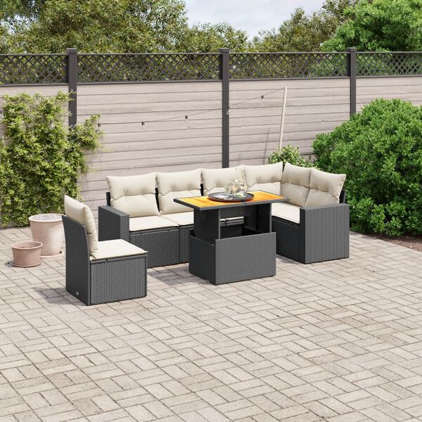 vidaXL Salon de jardin 7 pcs avec coussins noir r&eacute;sine tress&eacute;e