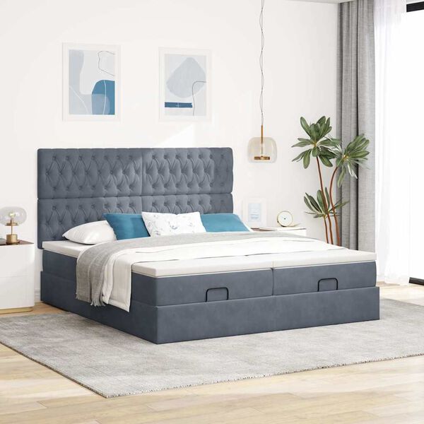 VidaXL Cadre de lit ottoman avec matelas gris fonc&eacute; 180x200cm velours