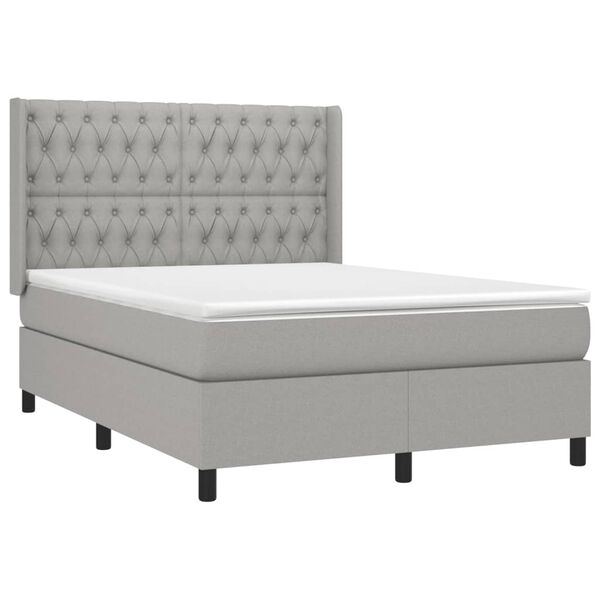 vidaXL Sommier &agrave; lattes de lit avec matelas Gris clair 140x190cm Tissu