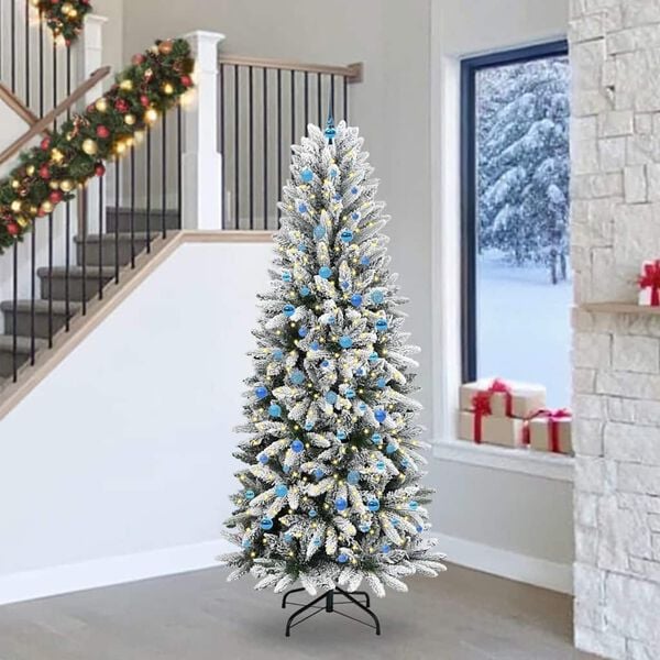 vidaXL Sapin de No&euml;l artificiel avec 300 LED avec support Blanc 240 cm