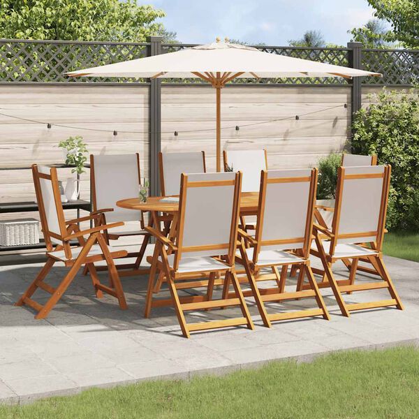 vidaXL Ensemble &agrave; manger de jardin 9pcs bois d'acacia solide textil&egrave;ne