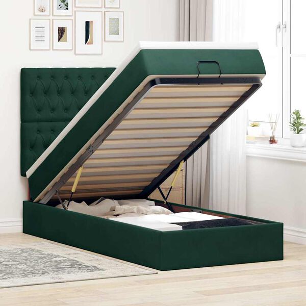 vidaXL Cadre de lit ottoman avec matelas vert fonc&eacute; 80x200 cm velours