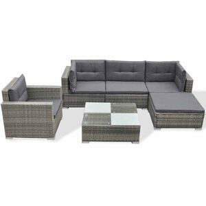 vidaXL Salon de jardin 6 pcs avec coussins r&eacute;sine tress&eacute;e gris