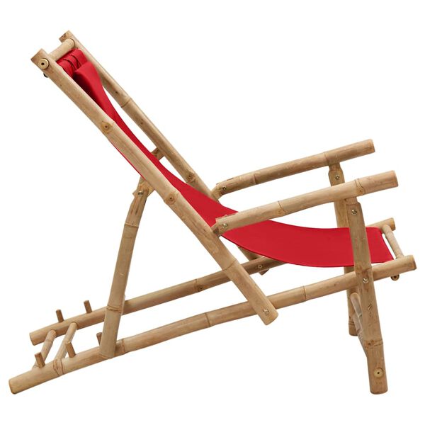 vidaXL Chaise de terrasse Bambou et toile Rouge