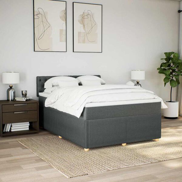 vidaXL Sommier &agrave; lattes de lit avec matelas Gris fonc&eacute; 140x200cm Tissu