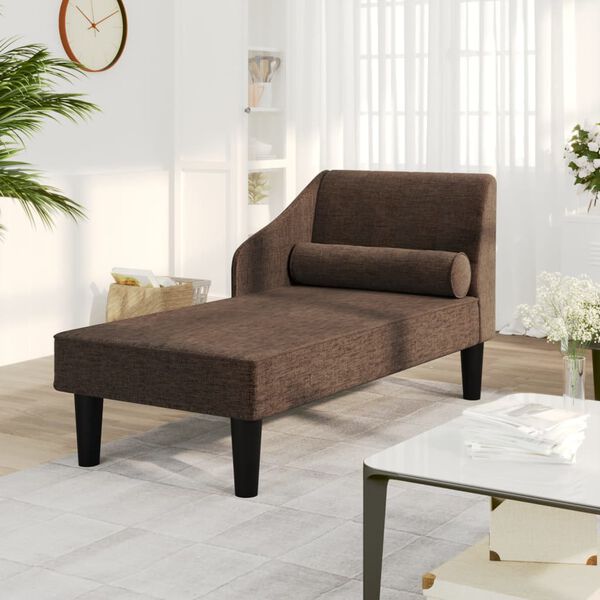 vidaXL Chaise longue avec traversin marron fonc&eacute; tissu