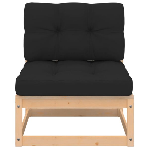 vidaXL Canapé central de jardin avec coussins Bois de pin massif