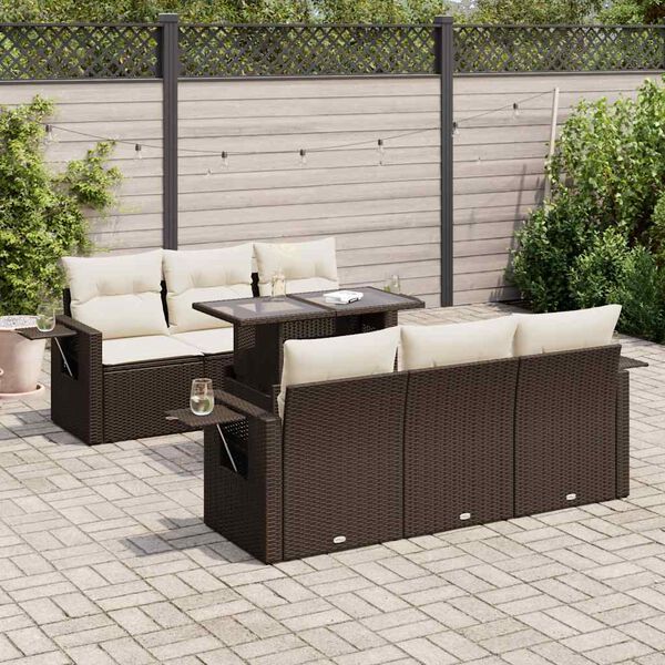 vidaXL Salon de jardin avec coussins 7 pcs marron r&eacute;sine tress&eacute;e