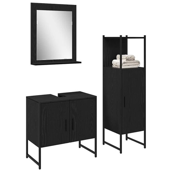 vidaXL Ensemble de mobilier de salle de bain avec &eacute;tag&egrave;re 3 pcs Noir