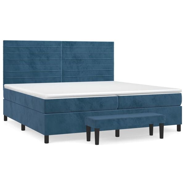 vidaXL Sommier &agrave; lattes de lit et matelas Bleu fonc&eacute; 200x200cm Velours