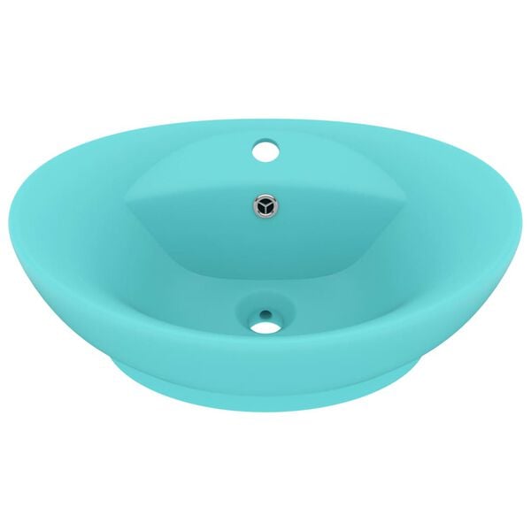 vidaXL Lavabo ovale &agrave; trop-plein Vert clair mat 58,5x39 cm C&eacute;ramique