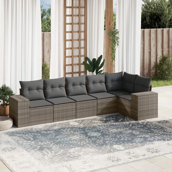 vidaXL Salon de jardin 6 pcs avec coussins gris résine tressée
