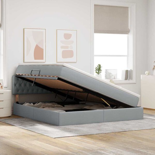 vidaXL Lit avec rangement et LED Gris clair 160 x 200 cm Polyester