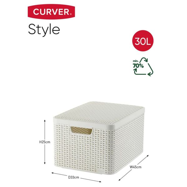 Curver Bo&icirc;te de rangement avec couvercle Style L 30 L Blanc cr&egrave;me