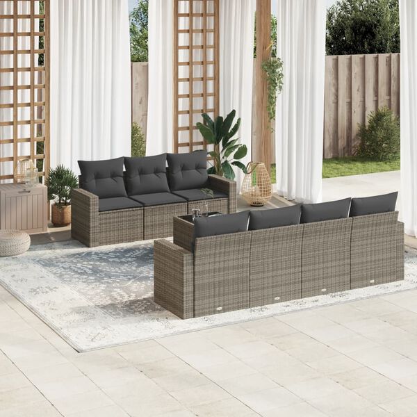 vidaXL Salon de jardin 8 pcs avec coussins gris r&eacute;sine tress&eacute;e
