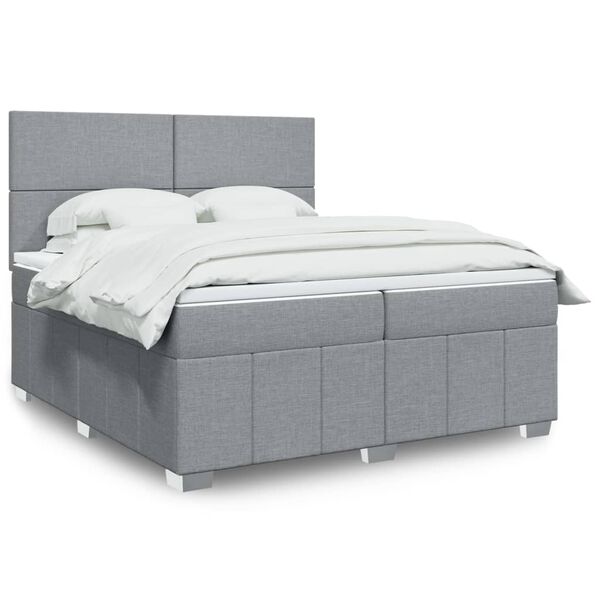 vidaXL Sommier &agrave; lattes de lit avec matelas Gris clair 200x200cm Tissu