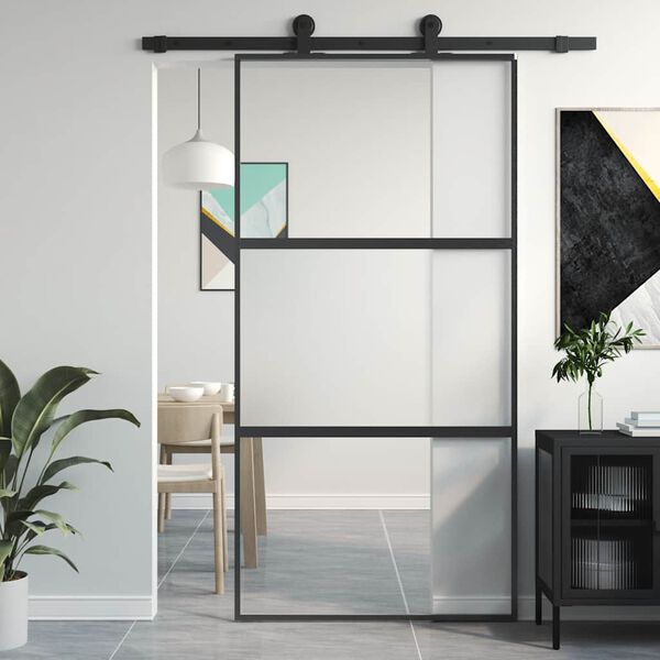 vidaXL Porte coulissante noir 102,5x205 cm verre tremp&eacute; aluminium