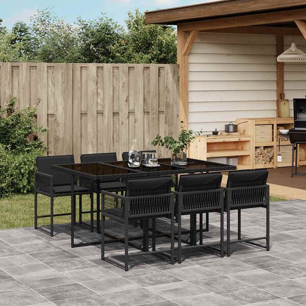 vidaXL Ensemble &agrave; manger de jardin coussins 7pcs Noir R&eacute;sine tress&eacute;e