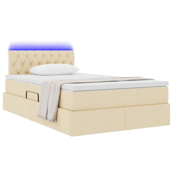 vidaXL Lit avec rangement et LED avec matelas Cr&egrave;me 120 x 200 cm tissu