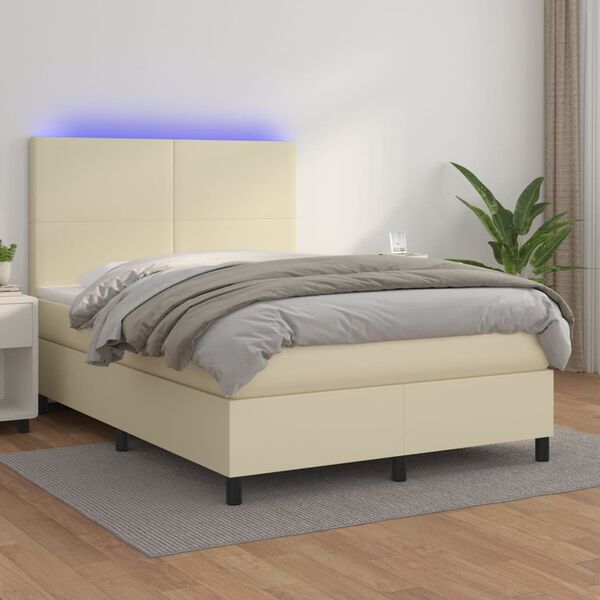 vidaXL Sommier &agrave; lattes de lit avec matelas et LED Cr&egrave;me 140x190 cm