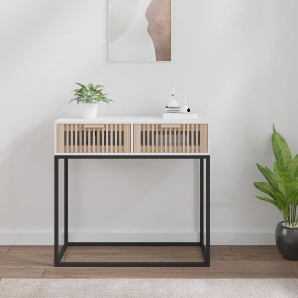 vidaXL Table console blanc 80x30x75 cm bois d'ingénierie et fer