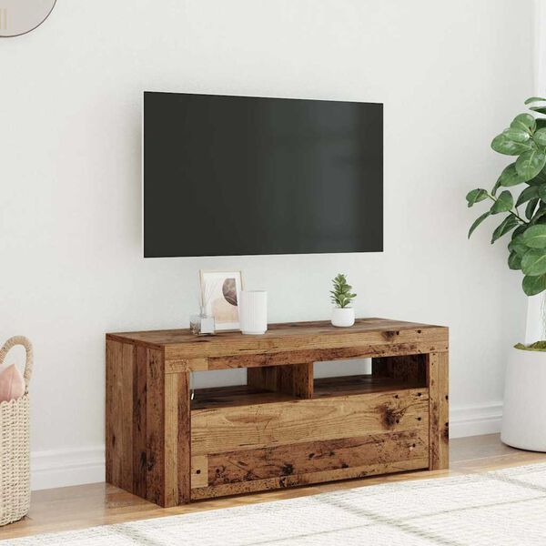 vidaXL Meuble TV avec lumières LED vieux bois bois d'ingénierie