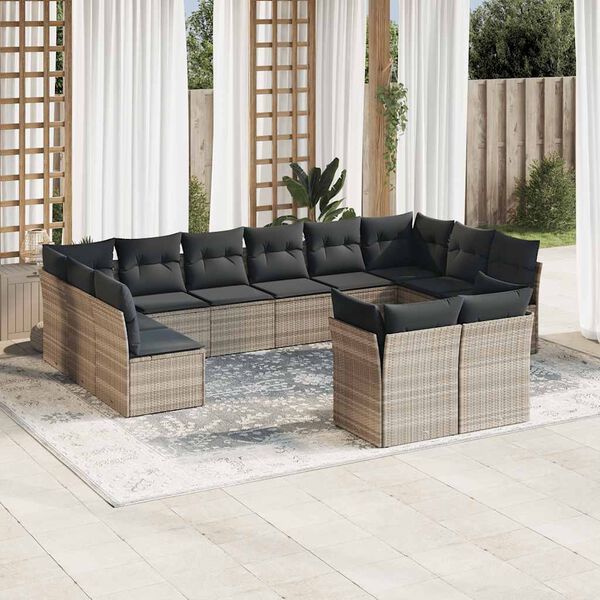 vidaXL Salon de jardin avec coussins 12 pcs gris clair r&eacute;sine tress&eacute;e