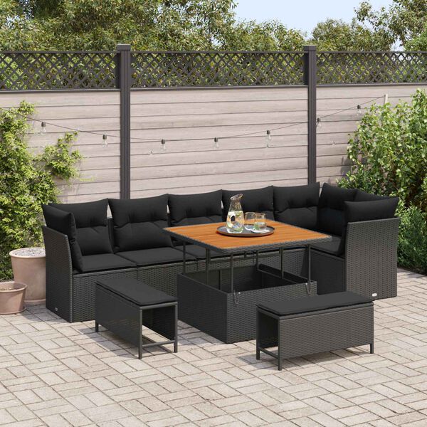 vidaXL Ensemble de canap&eacute; de jardin avec coussin 9 pcs Noir