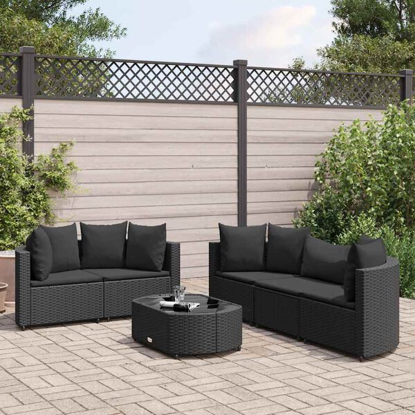 vidaXL Salon de jardin 6 pcs avec coussins noir r&eacute;sine tress&eacute;e