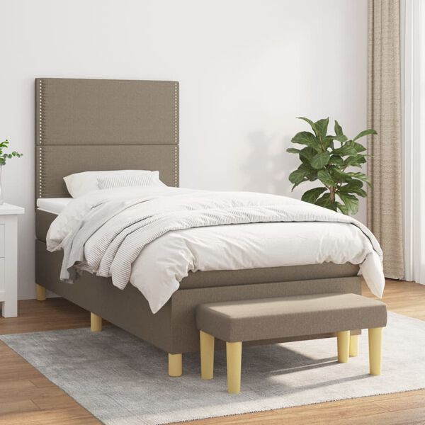 vidaXL Sommier &agrave; lattes de lit avec matelas Taupe 90x200 cm Tissu