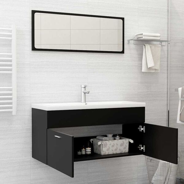 vidaXL Ensemble de meubles de salle de bain 2 pcs Noir Agglom&eacute;r&eacute;