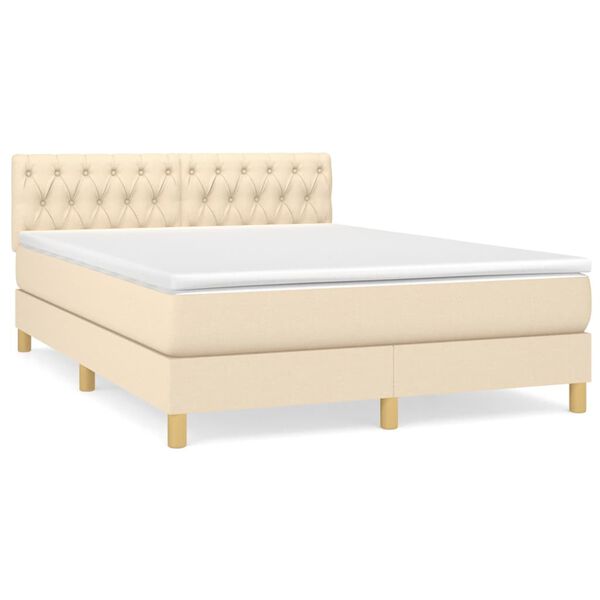 vidaXL Sommier &agrave; lattes de lit avec matelas Cr&egrave;me 140x200 cm Tissu