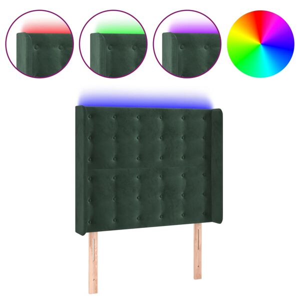 vidaXL T&ecirc;te de lit &agrave; LED Vert fonc&eacute; 83x16x118/128 cm Velours